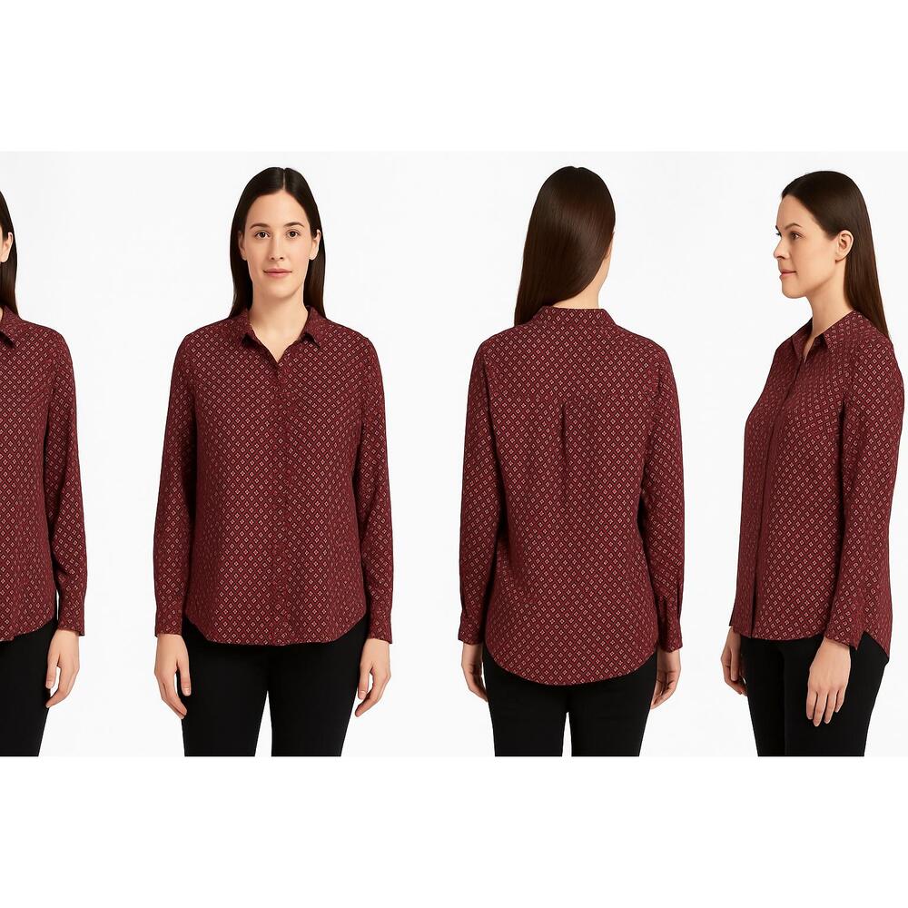 APT 9 Womens Red Buttonup Long Sleeve Geometric Pattern Blouse Size 0X
